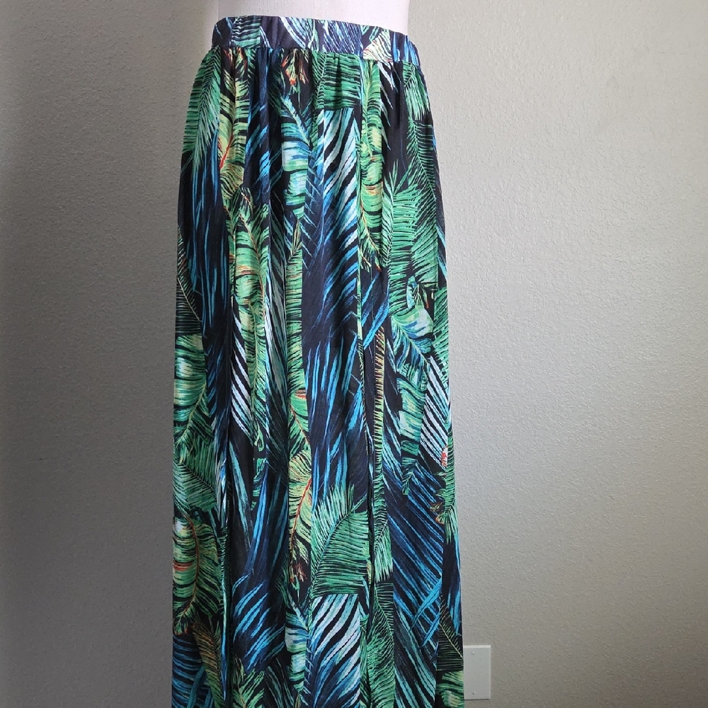 Leafy Green and Blue Swim Coverup Skirt